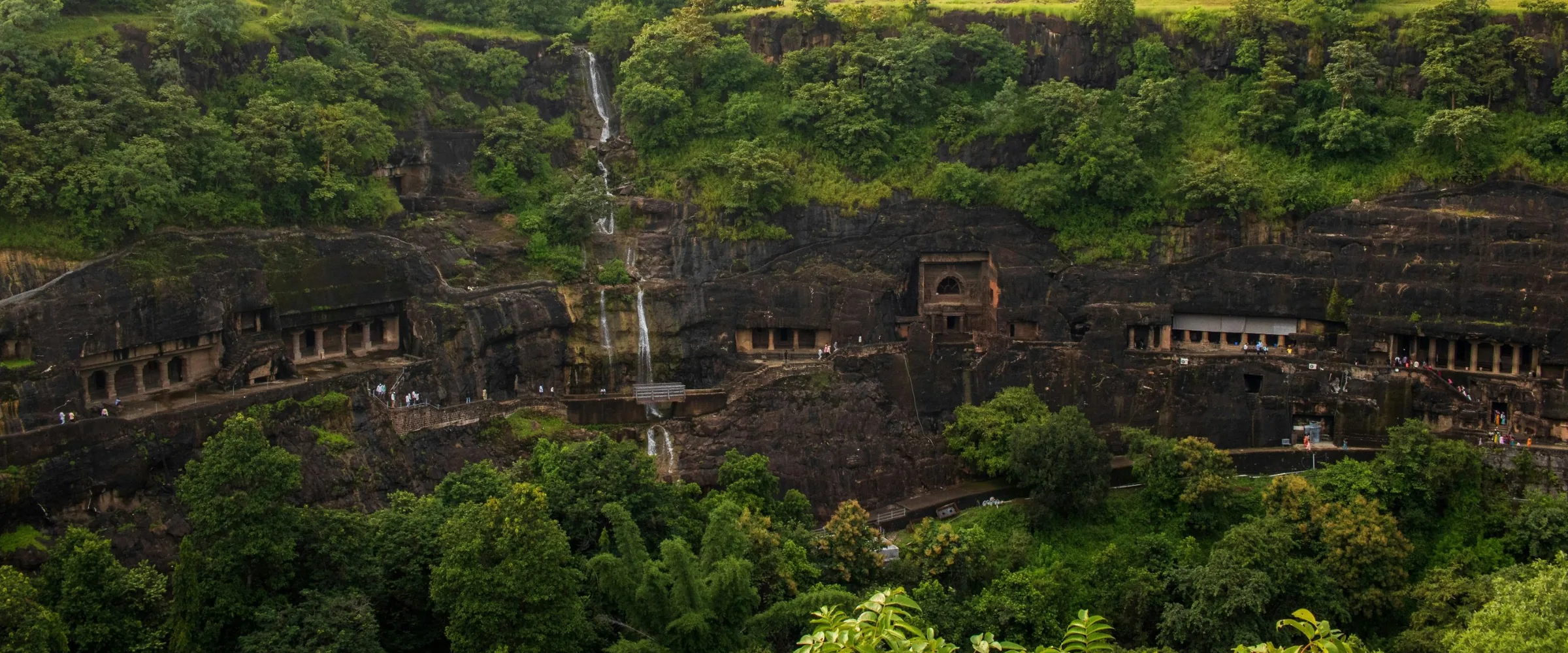 The Buddhist caves of Ajanta carved into a river gorge, India