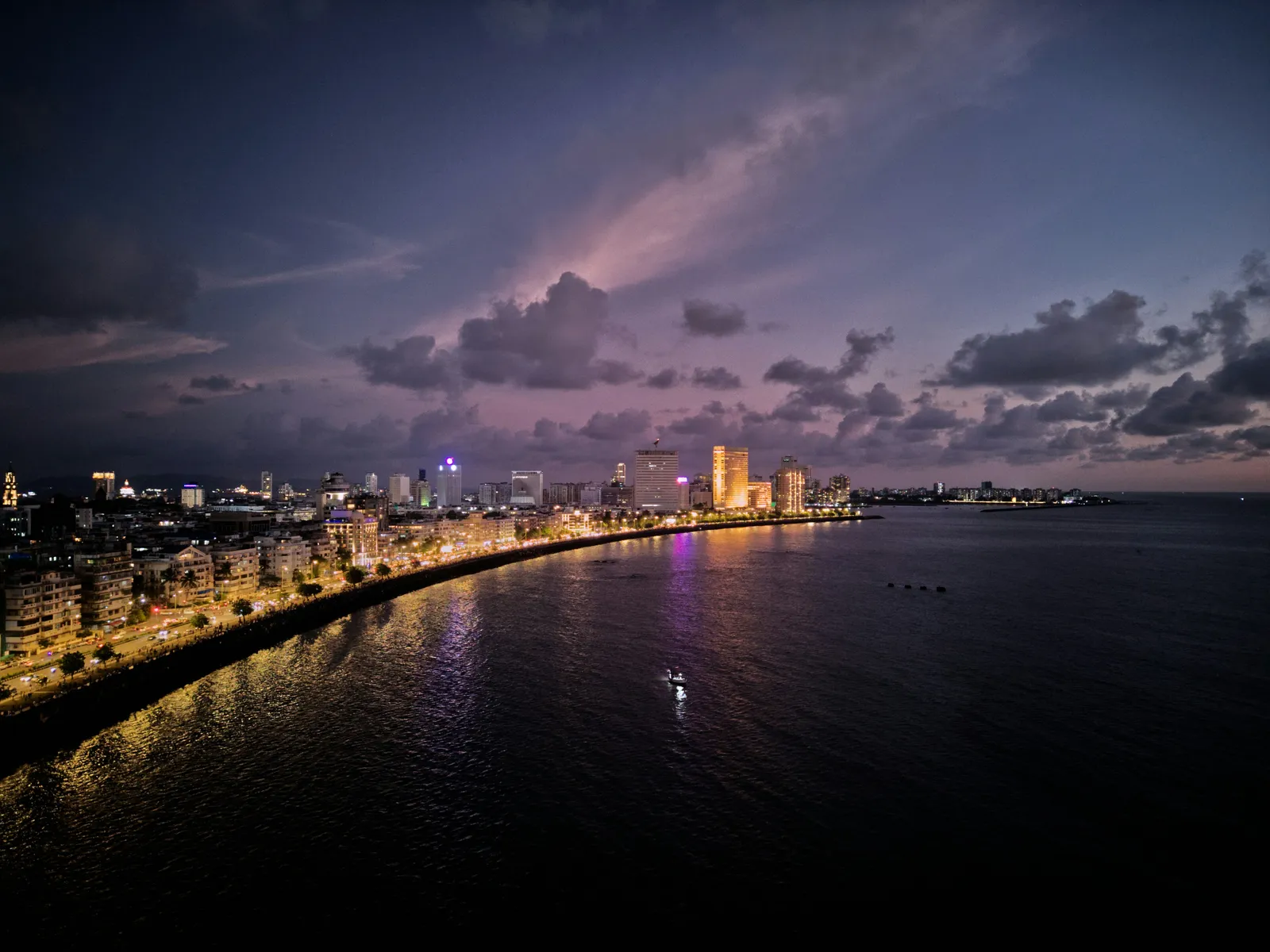 Marine Drive along the Mumbai seafront at dusk