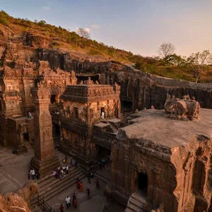 Kailasa Temple carved from the rock at Ellora