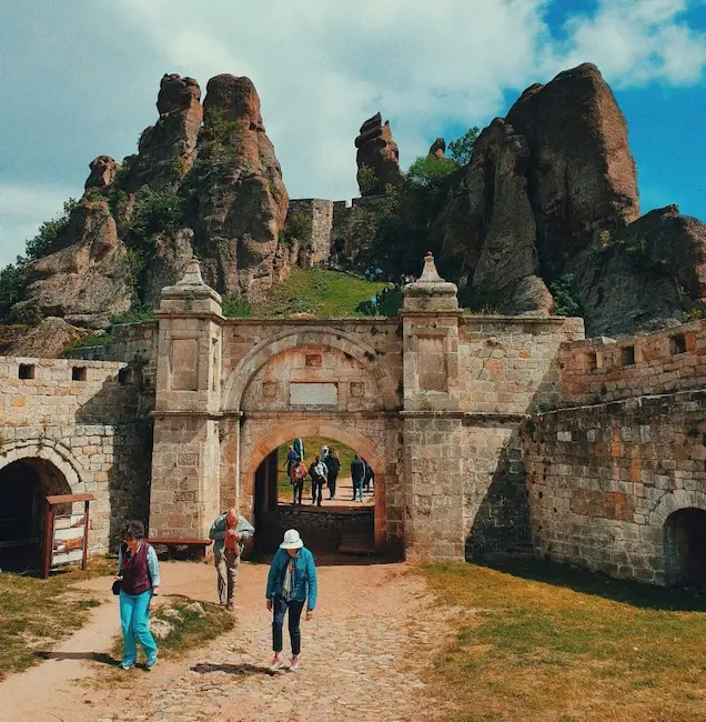 Travellers entering Belogradchik Fortress in Bulgaria