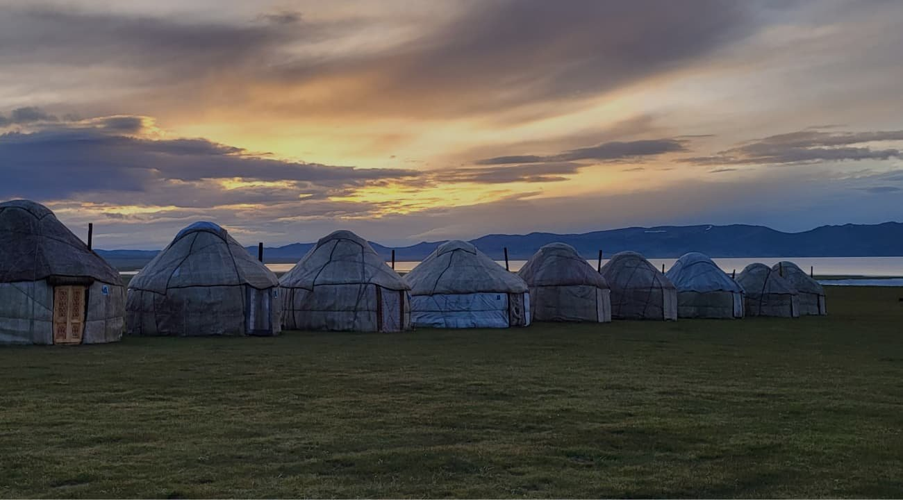 Yurt camp beside Song Kul Lake in Kyrgyzstan