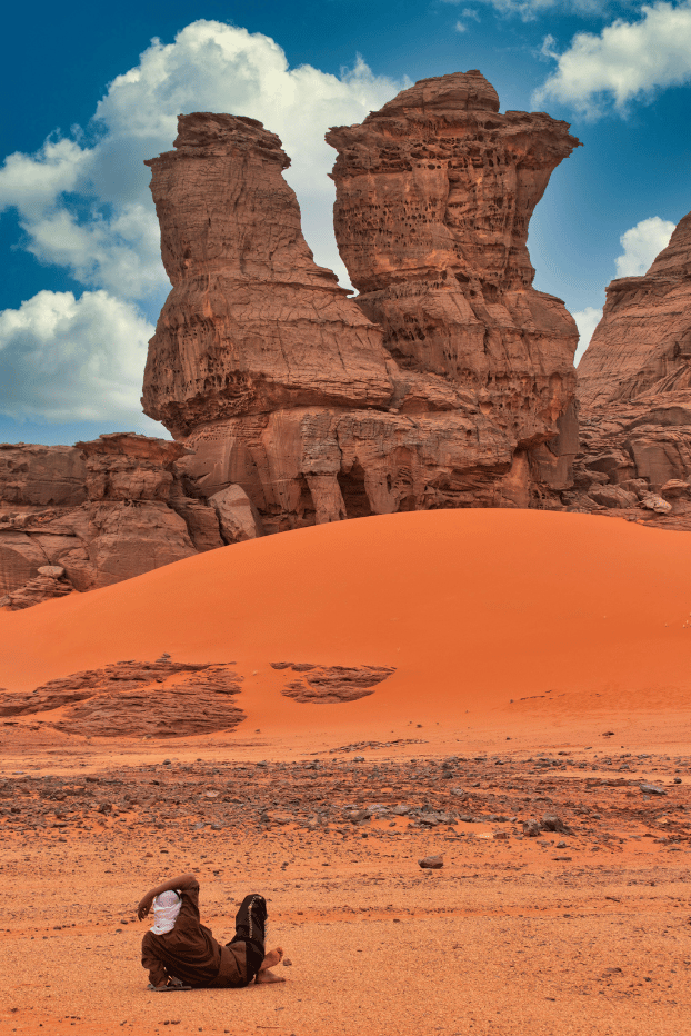 Red dunes and rock formations in Algeria